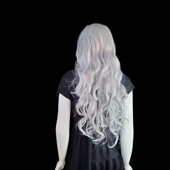 Platinum Salt & Pepper Layered Look White Color Long Hair With Wave/Wear My Wig - Picture 10 of 13